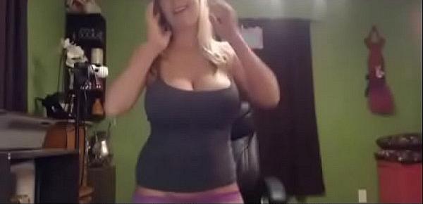  Very busty blonde masturbating and shaking her huge milky tits for strangers in her chatroom